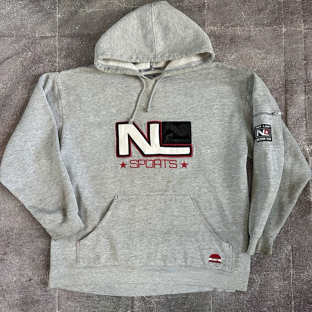 Men's Vintage Y2K No Limit Soldier Gear Heather Gray Hoodie Sweatshirt Sz XL VTG